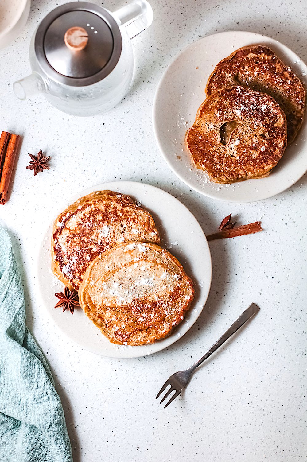 Caribbean pumpkin pancakes with coffee pot. 