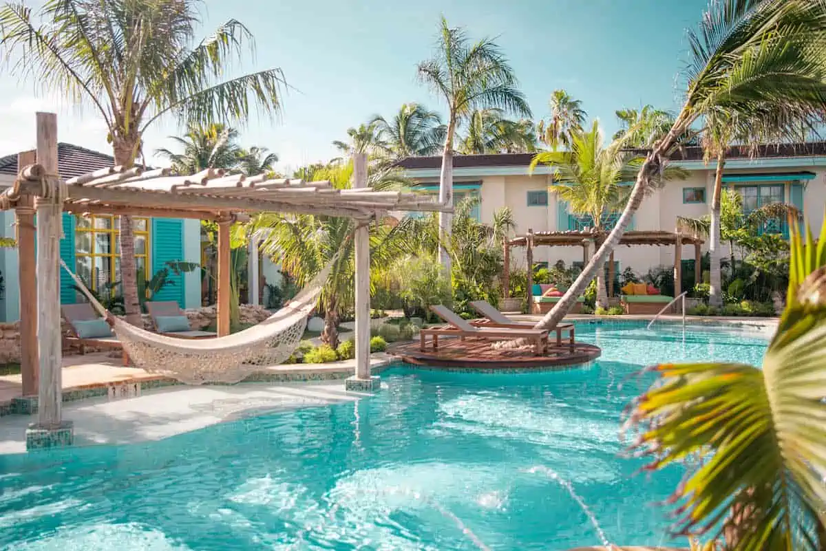 Main swimming pool at Boardwalk Boutique Hotel in Aruba.