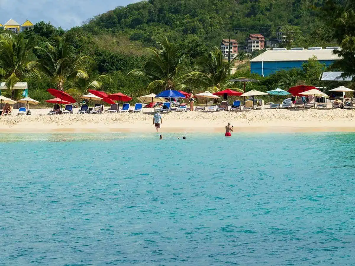 Swimming at Ffrye's Beach in Antigua.