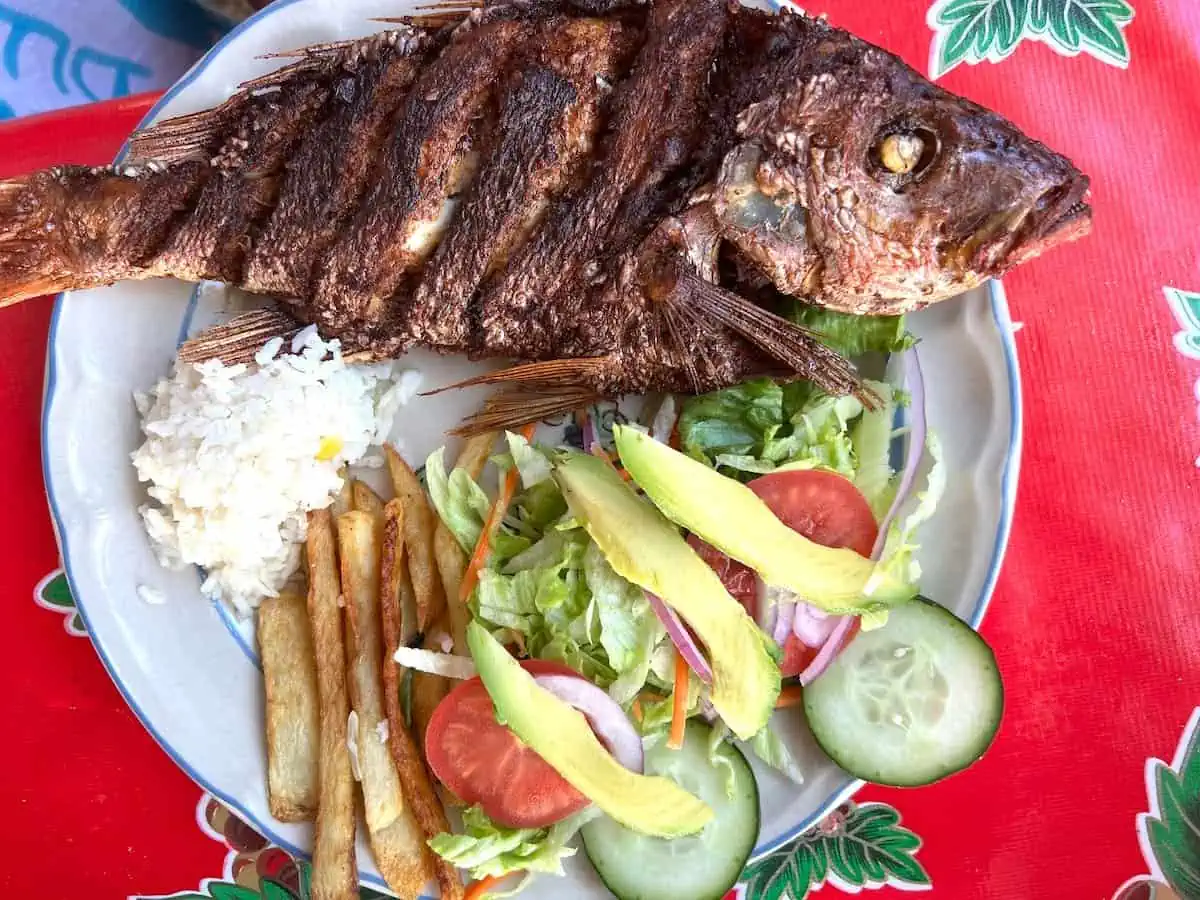 Grilled huachinango (red snapper) al ajo (with garlic) at Restaurant Eliel.