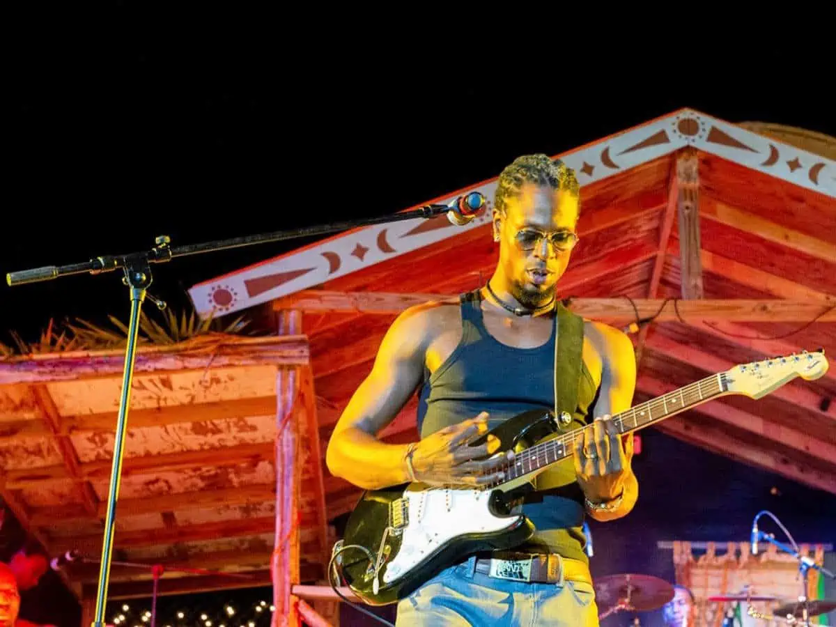 Musician playing guitar. 