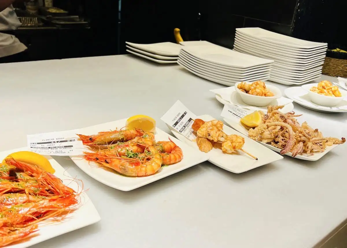 An array of tapas waiting to be served in Barcelona.