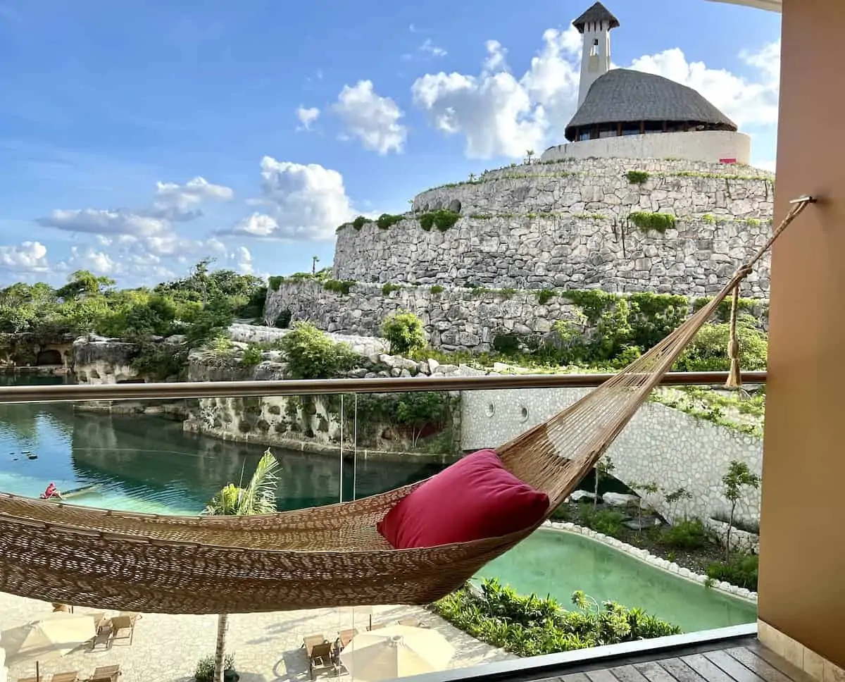 Hammock in guest room 3444 at Casa de Piramide in Hotel Xcaret Arte. t