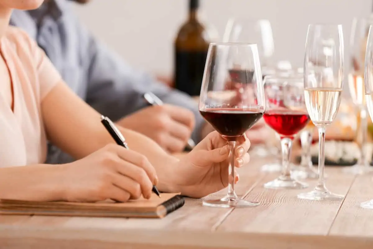 People tasting wine at a winery. 